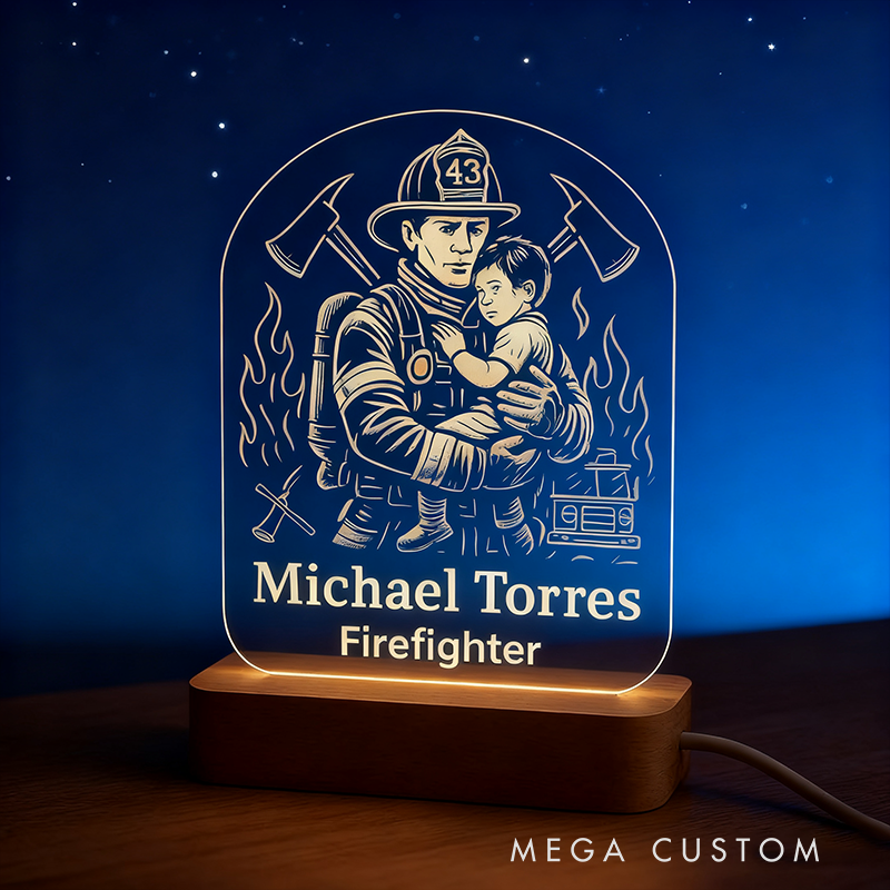 Personalized Firefighter Rescue LED Night Light Laser Engraved Acrylic LED for Fireman Gift