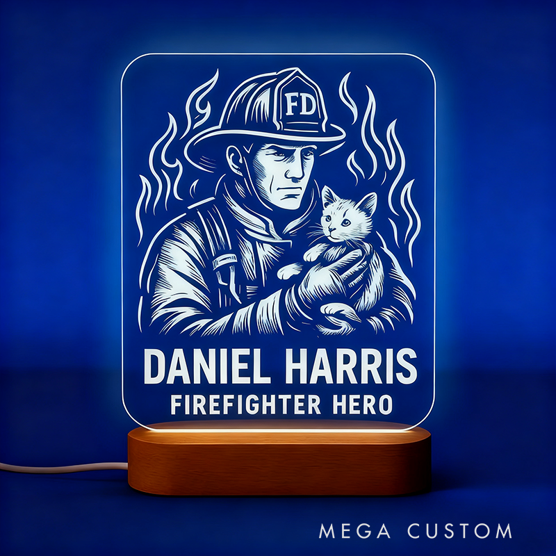 Personalized Firefighter Hero LED Night Light Laser Engraved Acrylic LED for Fireman Gift