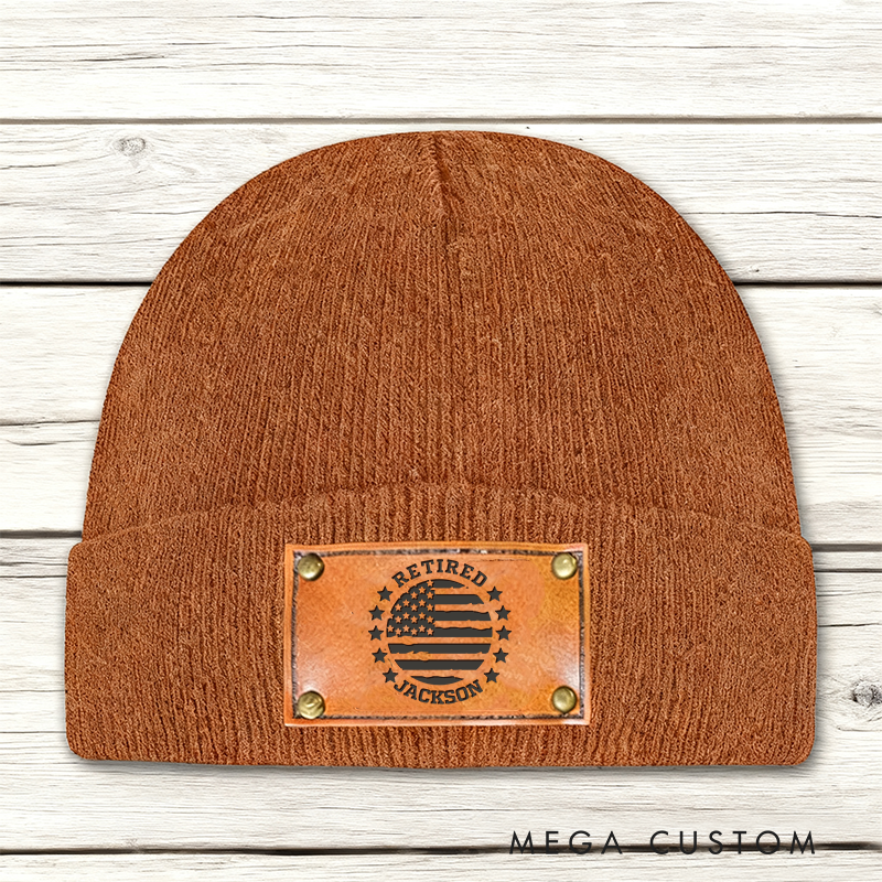 Personalized Retired Police Officer Beanie with Leather Patch Design Thoughtful Gift for Law Enforcement 