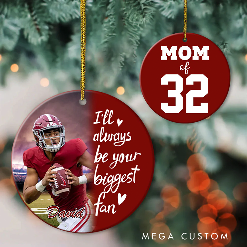 Personalized American Football Photo Ornament Custom Name and Jersey Number Christmas Decoration