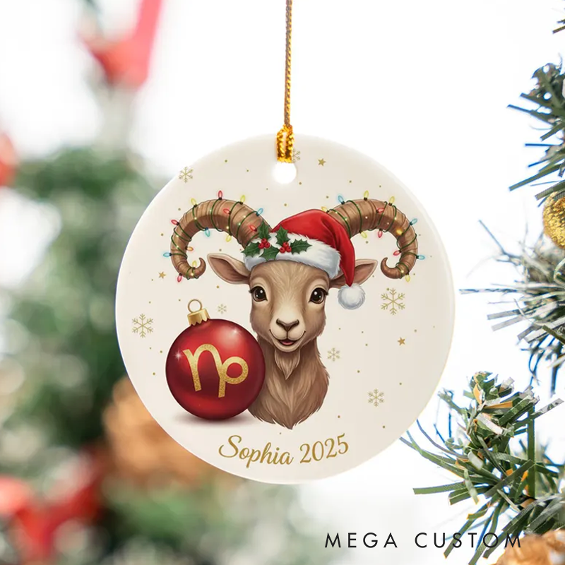 Personalized Ceramic Christmas Ornament Capricorn Zodiac Sign Astrology Christmas Decoration With Name Birthday Gift