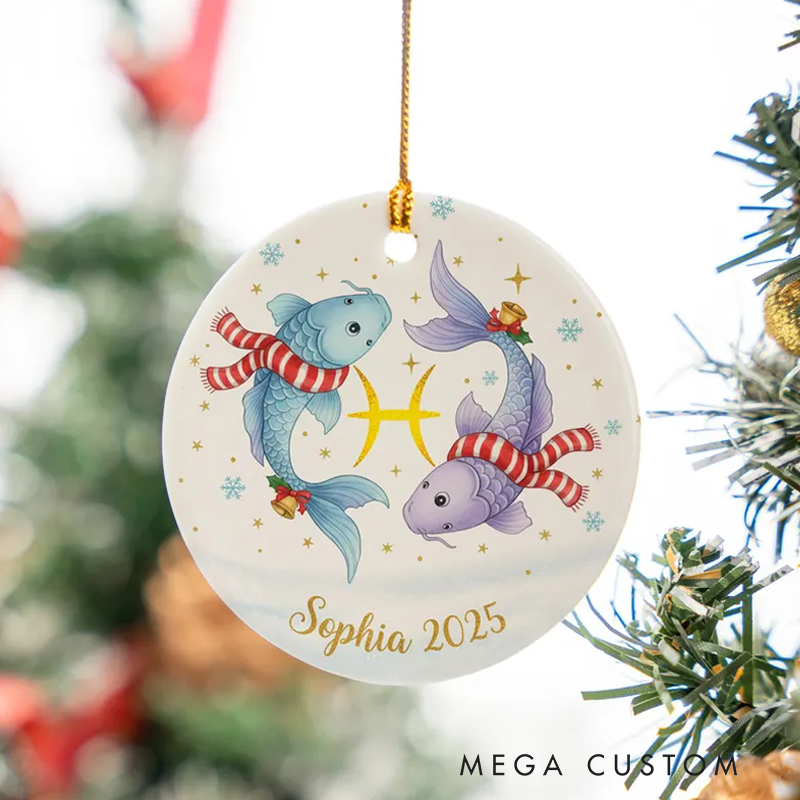 Personalized Ceramic Christmas Ornament Pisces Zodiac Sign Astrology Christmas Decoration With Name Birthday Gift