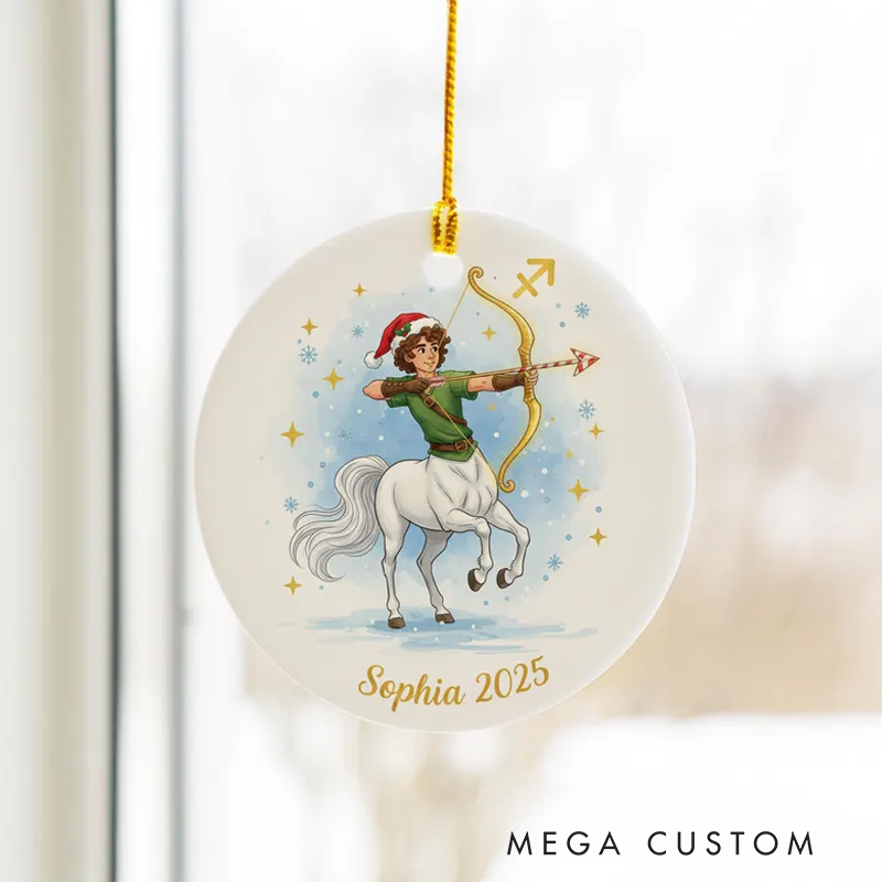 Personalized Ceramic Christmas Ornament Sagittarius Zodiac Sign Astrology Christmas Decoration With Name Birthday Gift