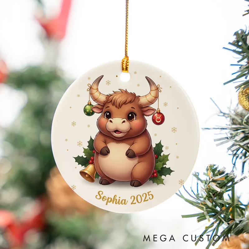 Personalized Taurus Christmas Ornament Ceramic Zodiac Bull Christmas Decoration Astrology Holiday Keepsake With Name Birthday Gift