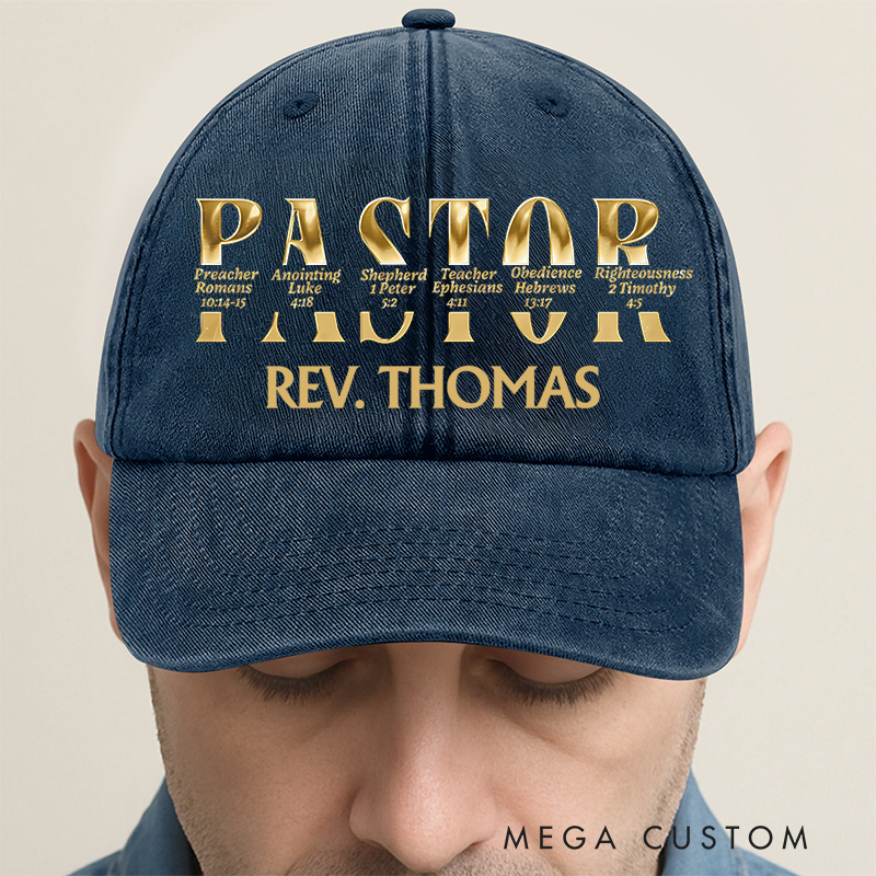 Personalized Pastor Appreciation Vintage Washed Cap with Name 100% Cotton Baseball Cap Religious Gift for Pastor