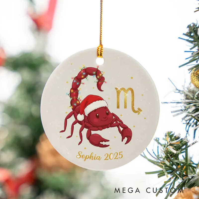 Personalized Ceramic Christmas Ornament Scorpio Zodiac Sign Christmas Tree Decoration With Name Birthday Gift