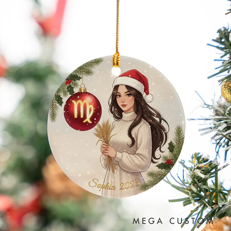 Personalized Ceramic Christmas Ornament Virgo Zodiac Girl Christmas Tree Decoration With Name Birthday Gift