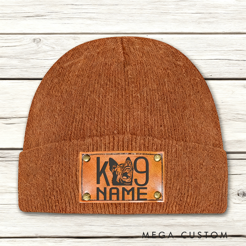 Personalized K9 Beanie Leather Patch Design Unique Gift for Dog Handlers and Law Enforcement