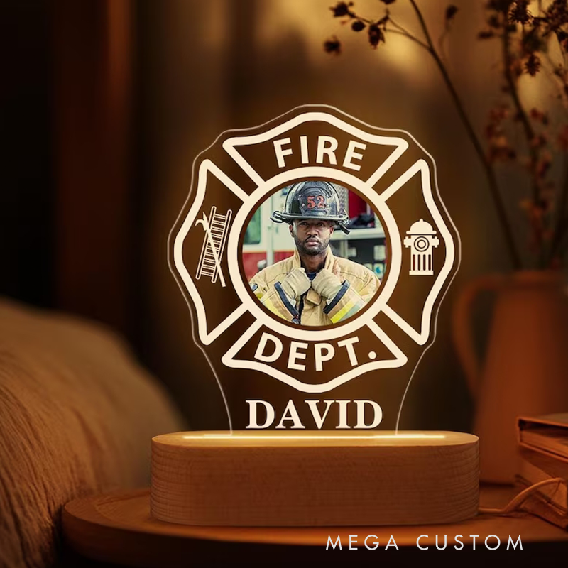 Personalized Fire Department Photo LED Night Light Laser Engraved Acrylic LED for Fireman Gift