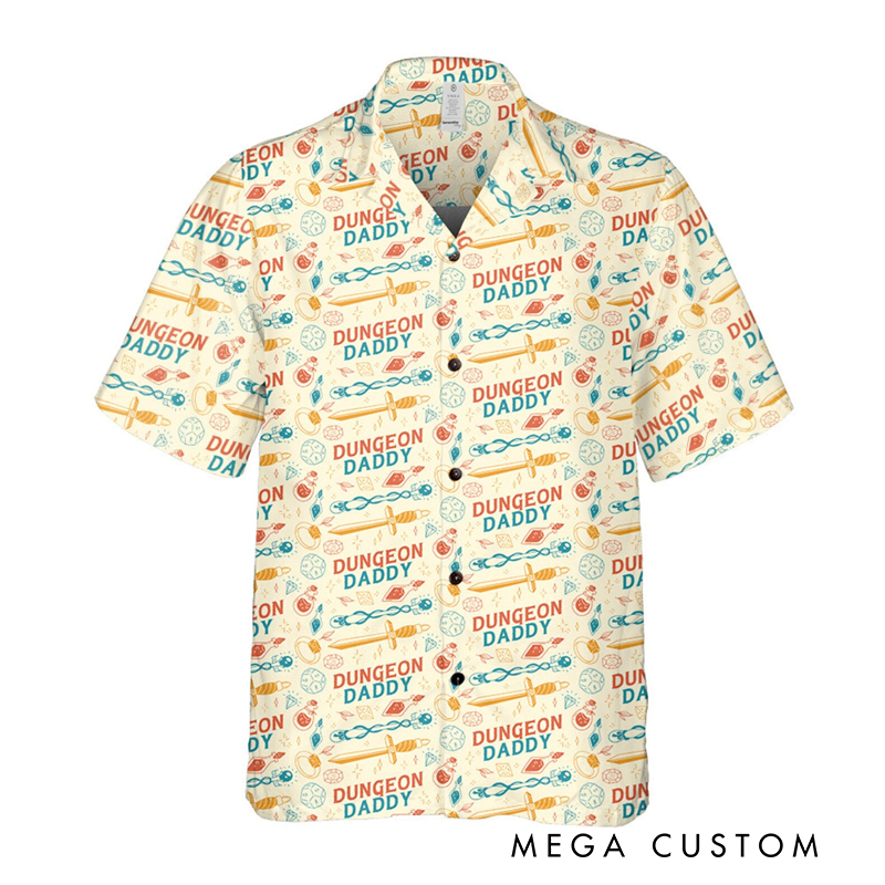 Personalized Dungeon Daddy Hawaiian Shirt Custom Dnd Dice Hawaiian Shirt Dnd Funny Gift for Geek Nerd Game Lover