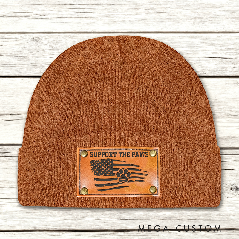 Personalized K9 Paws Beanie Leather Patch Design Unique Gift for Dog Lovers and K9 Handlers