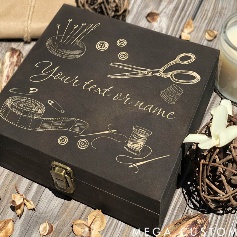 Personalized Engraved Wooden Sewing Box Keepsake Storage
