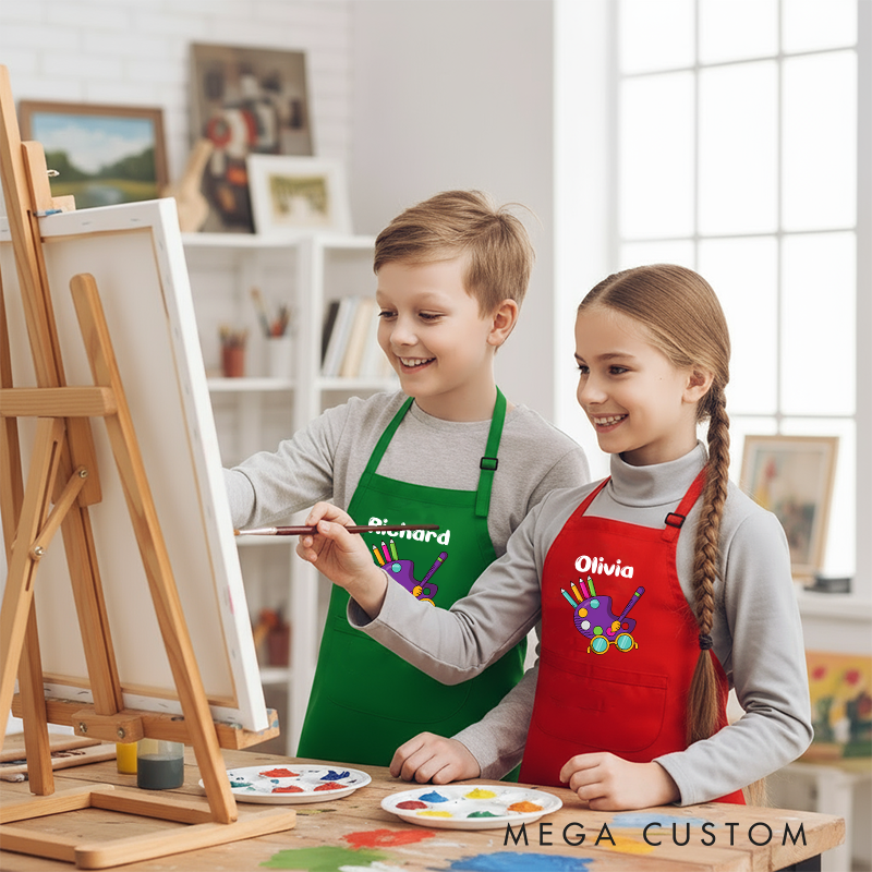 Personalized Art Palette Kids Art Apron Art Party Apron Chef Hat Set with Name Cooking Handcraft Activities Birthday Holiday Gift for Kids