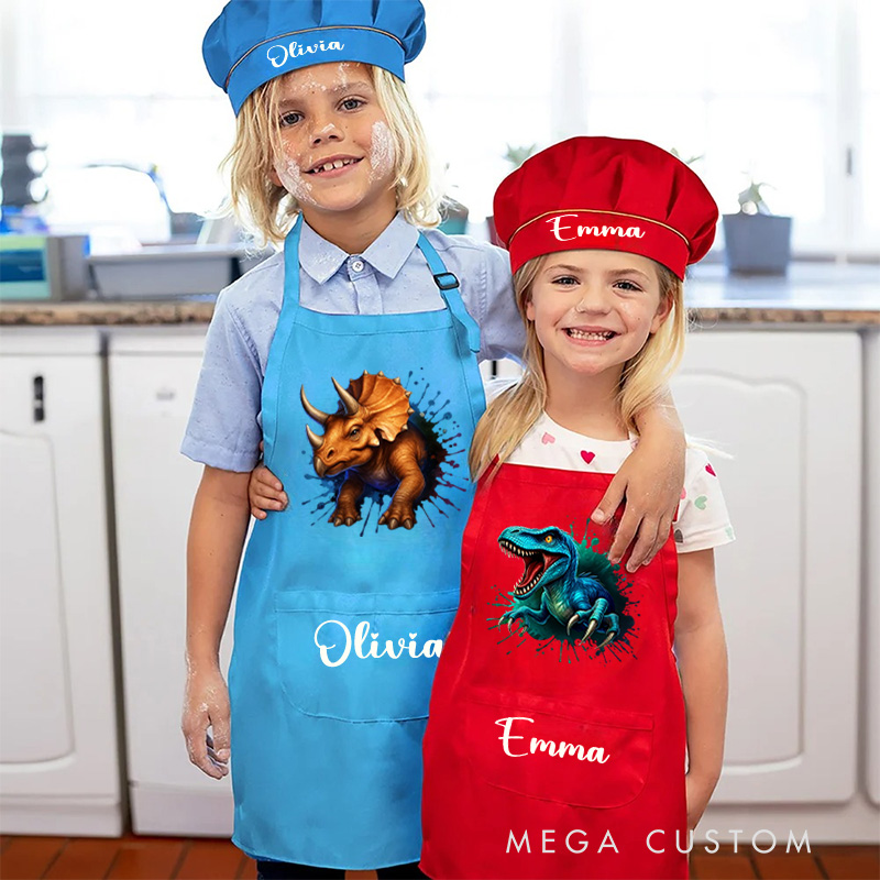 Personalized Dinosaur Art Apron with Custom Name for Creative and Exciting Painting Sessions Kid Apron Gift For Kids