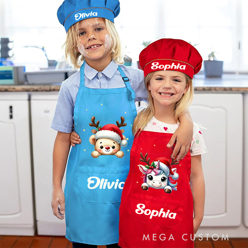  Personalized Festive Animal Apron with Custom Name for Joyful and Artistic Holiday Crafts Kid Apron Gift for Kids
