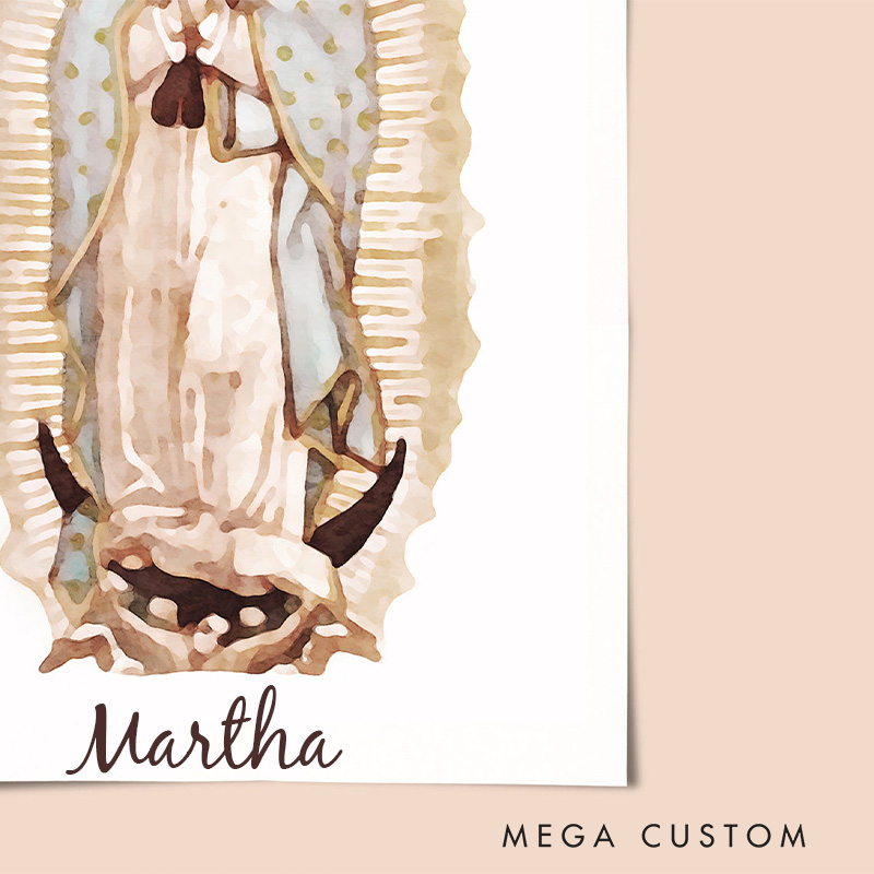 Personalized Virgin Mary Catholic Frameless Poster with Name Wall Decor Our Lady of Guadalupe Watercolor Painting Gift for Her Faith Art Print Marian