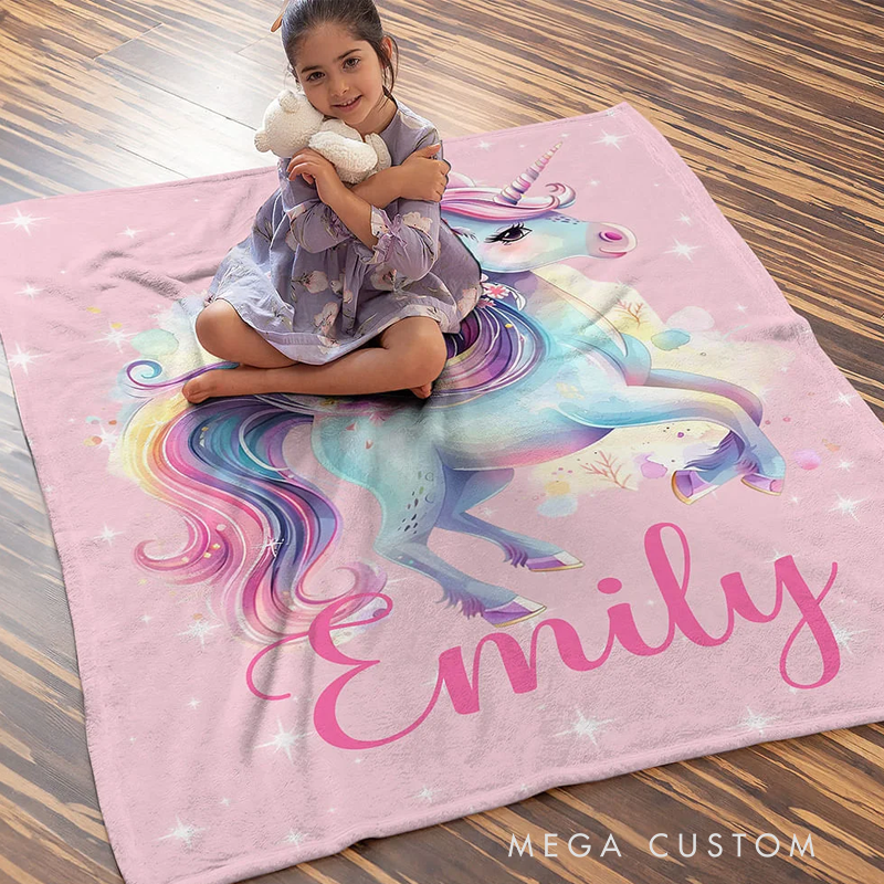 Personalized Fantasy Unicorn Soft Throw Blanket with Name Nursery Decor Baby Shower Birthday Gift for Newborns Girls