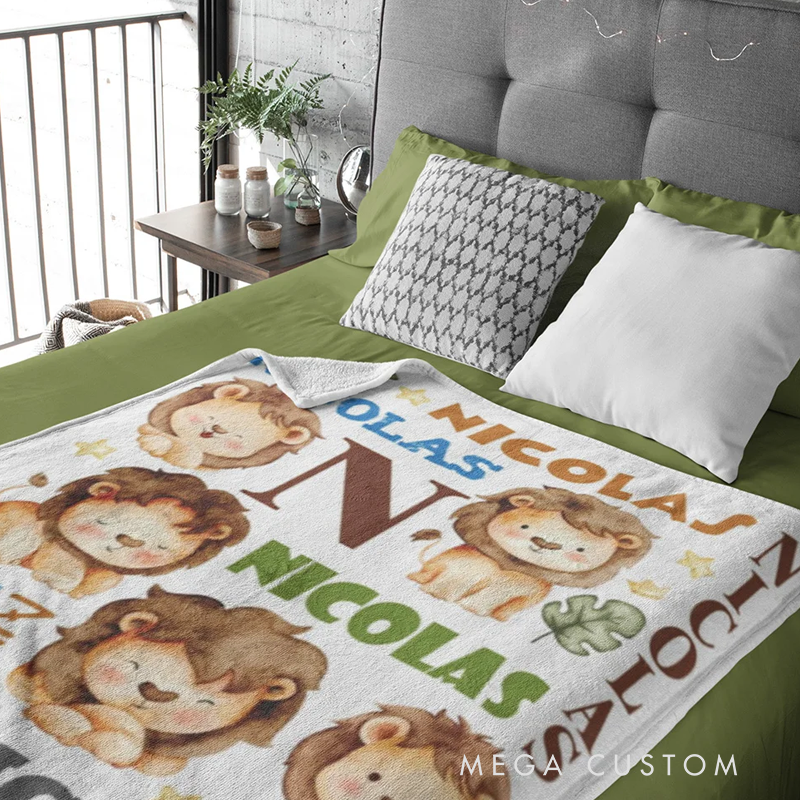 Personalized Cute Lion Soft Blanket with Name Birthday Children's Day Gift for Kid