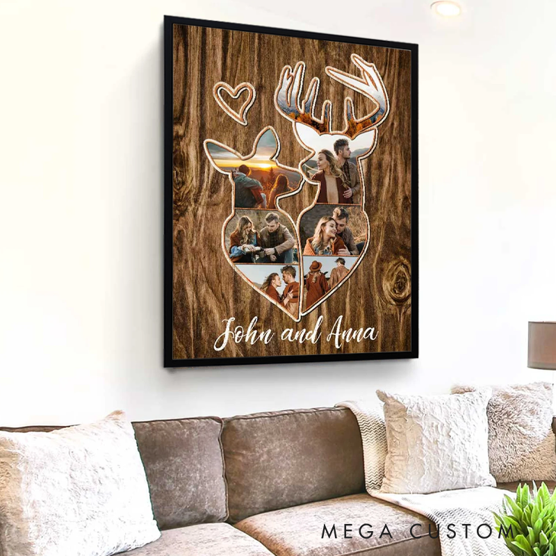 Personalized Couple Deer Photo Collage Canvas Deer Hunting Couple Gifts Anniversary Gifts for Him Her Husband Boyfriend