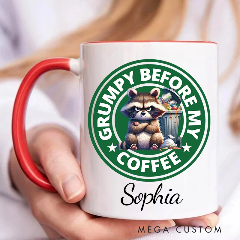 Personalised Grumpy Before Coffee Cartoon Animal 11oz Mug with Name Birthday Gift 