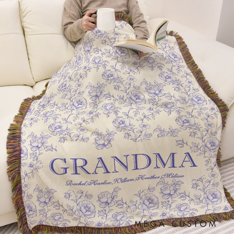 Personalized Retro Floral Design Soft Throw Blanket with Name and Title Home Decor Christmas Birthday Gift for Women Family