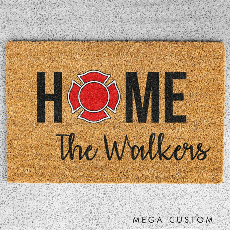 Personalized Firefighter Home Doormat with Custom Family Name Gift for Firefighter Families