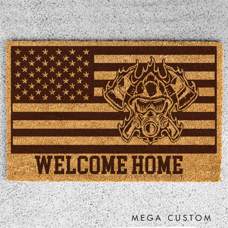Personalized Welcome Home Doormat with Firefighter Inspired Design Gift for Firefighter Families