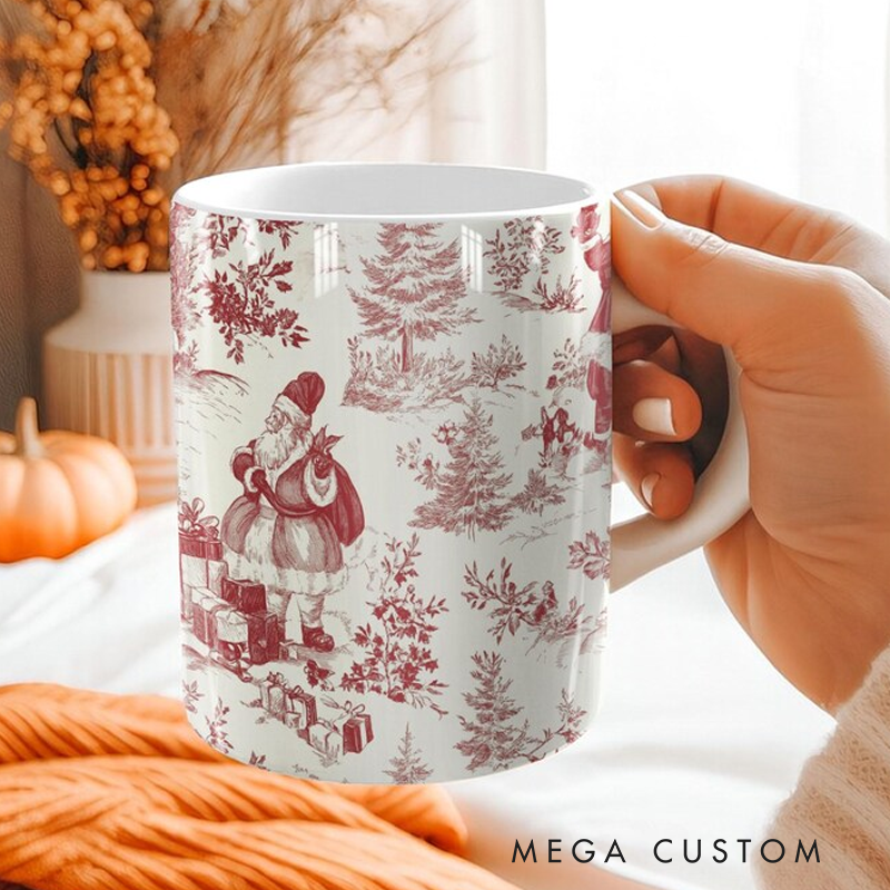 Personalised Vintage Christmas Toile De Jouy Coffee Mug