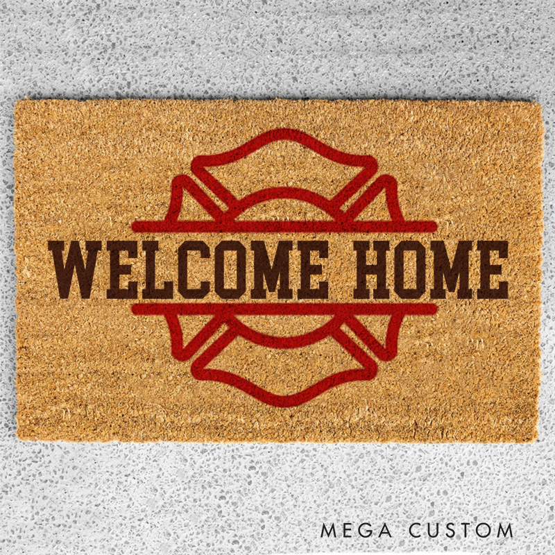 Personalized Firefighter Welcome Home Doormat with Maltese Cross Gift for Firefighter Families