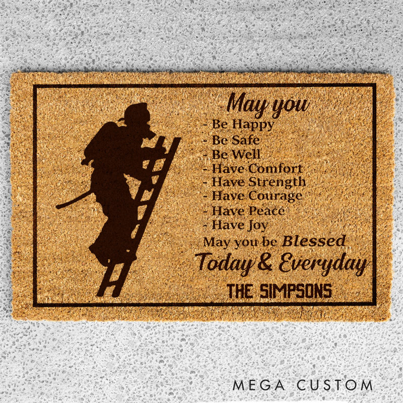 Personalized Firefighter Blessing Doormat with Custom Family Name Gift for Firefighter Families