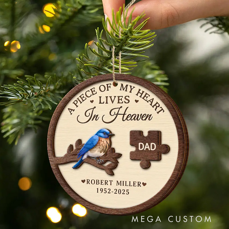 Personalized 2-Layered Wooden Ornament A Piece Of My Heart Lives In Heaven Sympathy Gift for Loss of Loved One