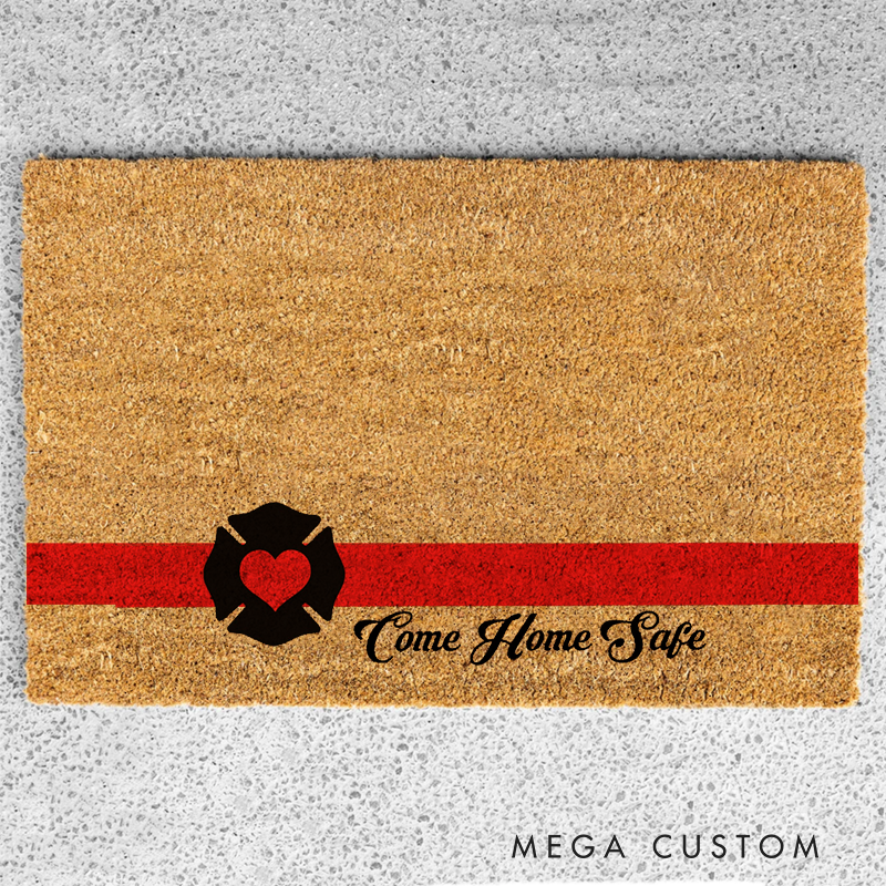 Personalized Come Home Safe Doormat with Firefighter Maltese Cross Design Gift for Firefighter Families