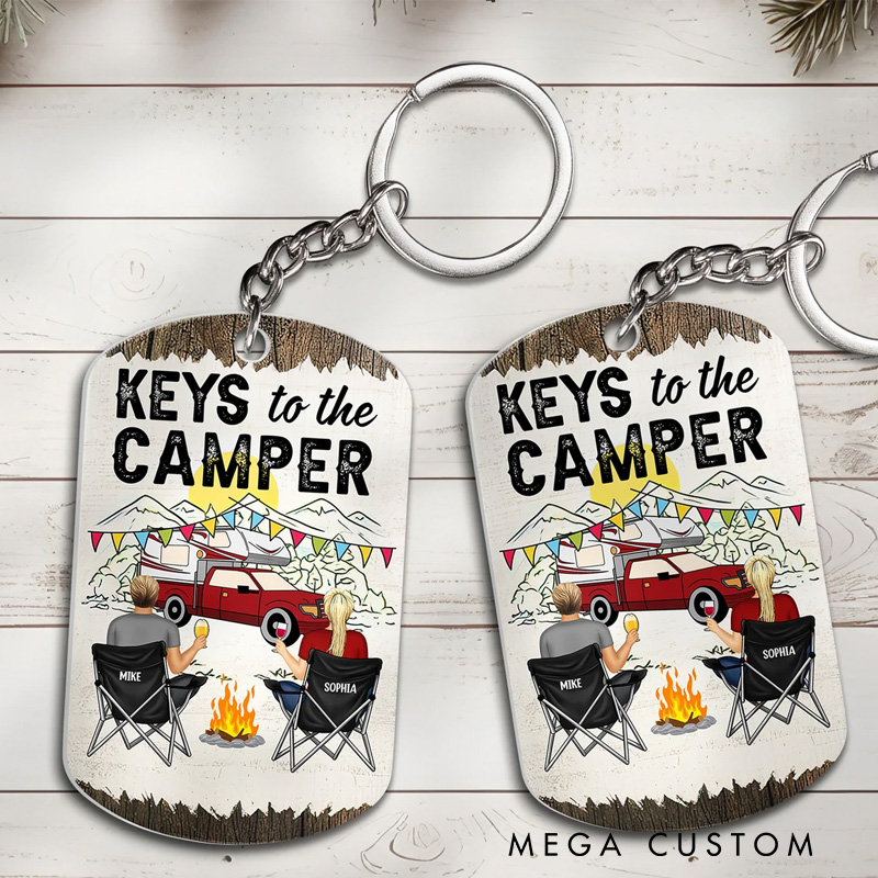 Personalized Keys To The Camper Keychain Custom Camping Lovers Couples Keychain Gift for Husband Wife