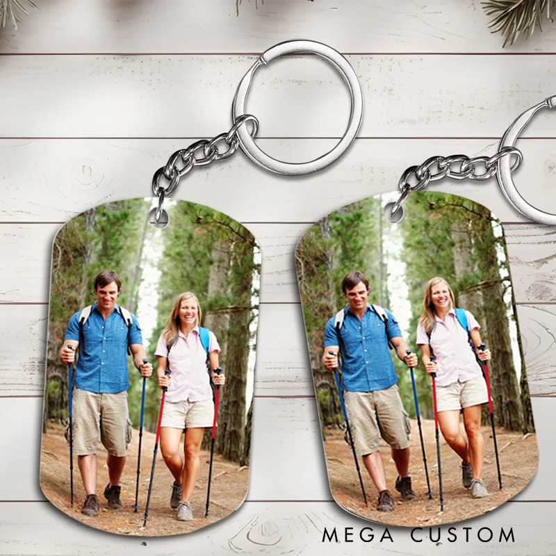 Personalized Hiking Couple Keychain Custom Photo Keychains Camping Hiking Keychain Outdoor Adventures Lover Keychains