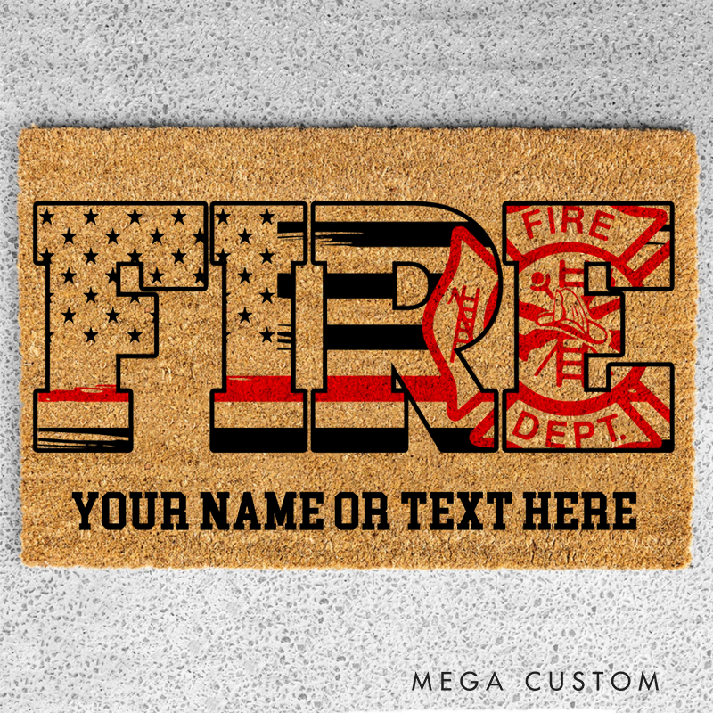 Personalized Firefighter Doormat with Custom Name or Text Gift for Firefighter Families