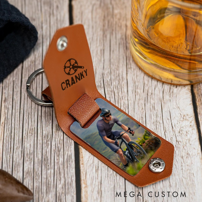 Personalized Gear Design Leather Keychain with Photo Metal Tag Keychain for Outdoor Adventures Riding Cycling Biking Enthusiasts Durable and Lightweight Ideal for Keys  Bags Leather Keychain