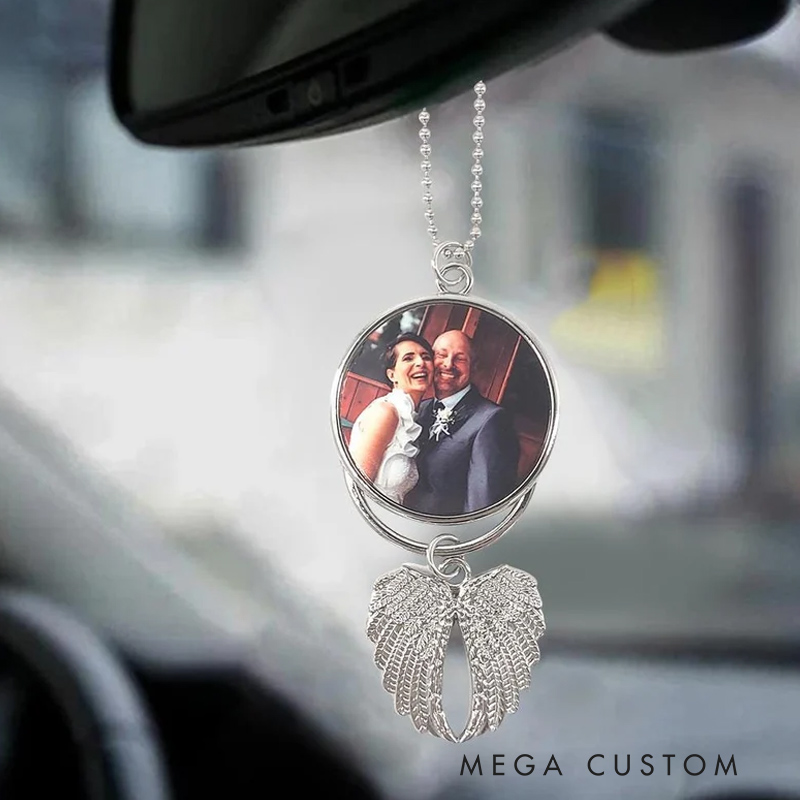 Personalized Photo Angel Wings Memorial Hanging Charm Custom Rear View Mirror Charm Remembrance Gift Memorial Guardian Angel Car Charm