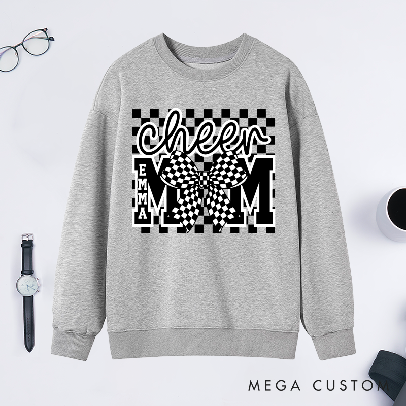 Personalized Cheer Mom Sweatshirt with Custom Name and Stylish Bow Design A Unique and Thoughtful Gift for Cheerleading Moms