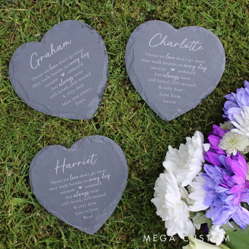 Personalized Graveside Memorial Ornament Memorial Plaque Slate Heart Shaped Cemetery Grave Decoration Loved One Remembrance Gift
