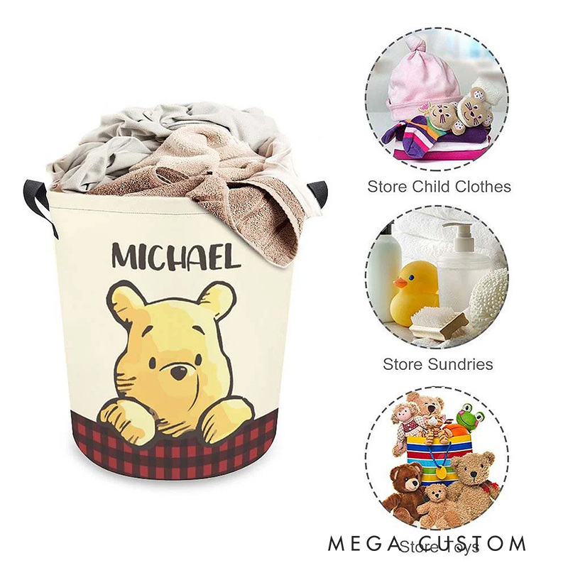 Personalized Cartoon Bear Collapsible Storage Basket for Laundry Toys Organizer Cartoon Lover Gift for Kids