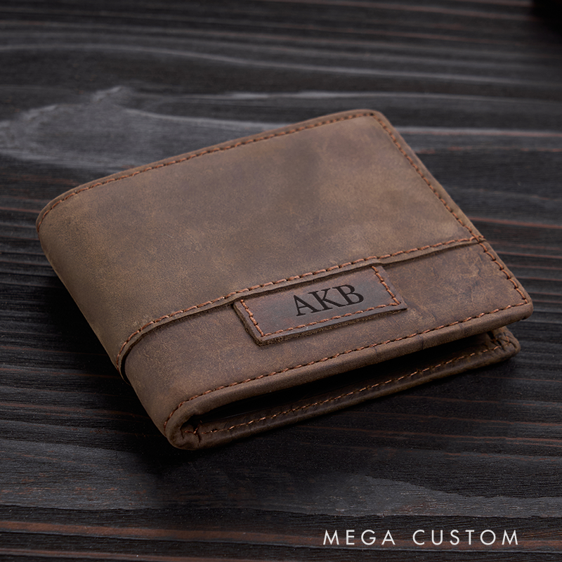 Personalized Leather Wallet Engraved Wallet Mens Wallet Crazy Horse Wallet Birthday Gift for Him Groomsman Gift Boyfriend Gift Dad Gift Husband Gift