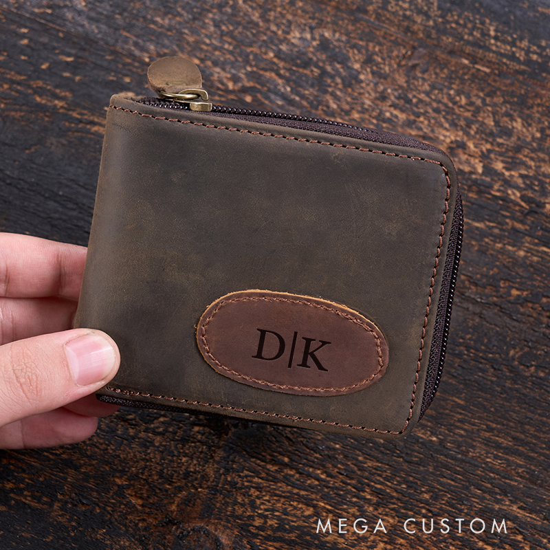 Personalized Leather Wallet Engraved Crazy Horse Wallet Custom Wallet for Him Birthday Gift for Him Anniversary Gift for Men Boyfriend Gift Dad Gift Husband Gift