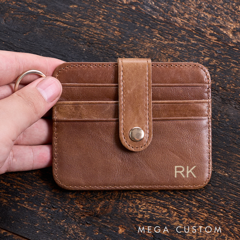 Personalized Leather Wallet For Him Leather Card holder Engraved Mens Wallet Minimalist Wallet Slim Wallet ID Holder Anniversary Gift For Him Boyfriend Gift Dad Gift Husband Gift