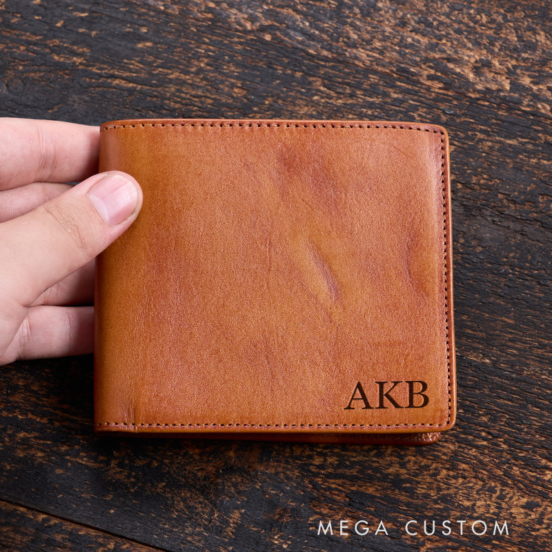 Personalized Leather Wallet For Him Engraved Wallet Men's Leather Wallet Minimalist Wallet Anniversary Gift For Him Boyfriend Gift Dad Gift Husband Gift