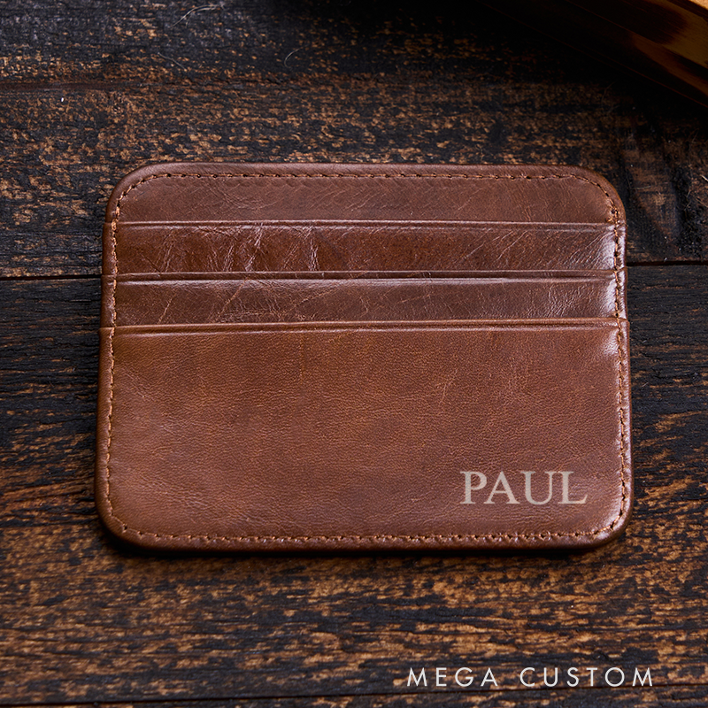 Personalized Leather Wallet Leather Card holder Engraved Mens Wallet Minimalist Wallet Slim Wallet ID Holder Anniversary Gift For Him Birthday Gifts for Boyfriend Dad Husband