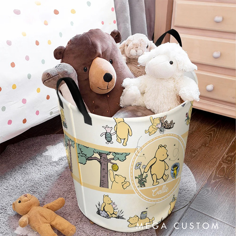 Personalized Cartoon Bear's Friends Collapsible Storage Basket for Laundry Toys Organizer Cartoon Lover Gift for Kids