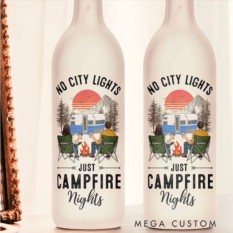 Personalized Bottle Lamp No City Lights Just Campfire Nights Bottle Lamp Couples Camping Bottle Lamp Gift for Outdoors Adventures