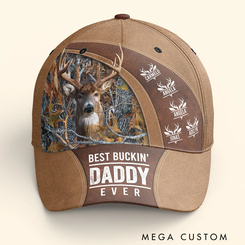 Personalized 3D Hunting Cap Best Buckin'Dad Ever Custom Papa Grandpa Father Outdoor Hunting Enthusiasts Hat Gift for Hunting Lover