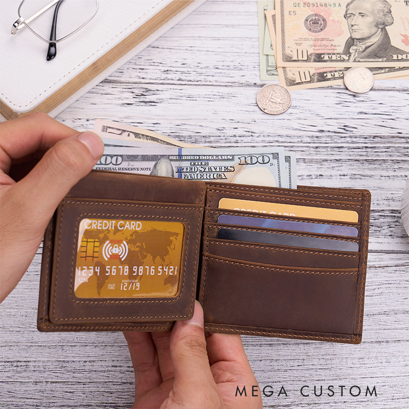 Personalized Leather Wallet Keychain Set Custom Name Leather Wallet & Keychain for Him Engraved Wallets Mens Wallet Leather Gift For Him Gift for Husband Boyfriend Father