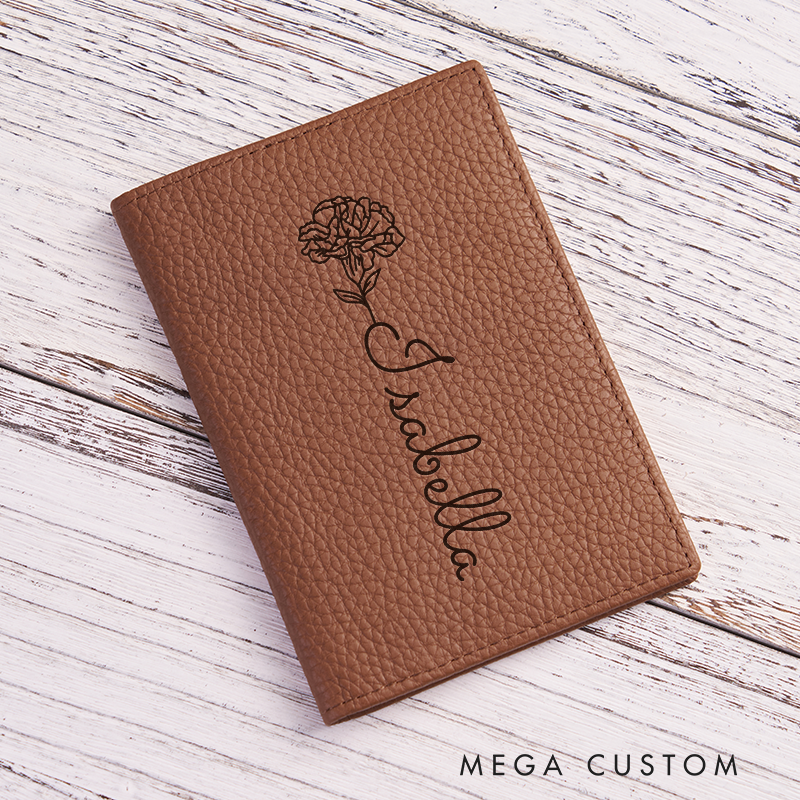 Personalized Leather Wallet For Her Birth Flower Wallet with Name Engraved Wallet For Women Leather Purse Birthday Gift For Her Gift For Mother Bridesmaid Gift Christmas Gift